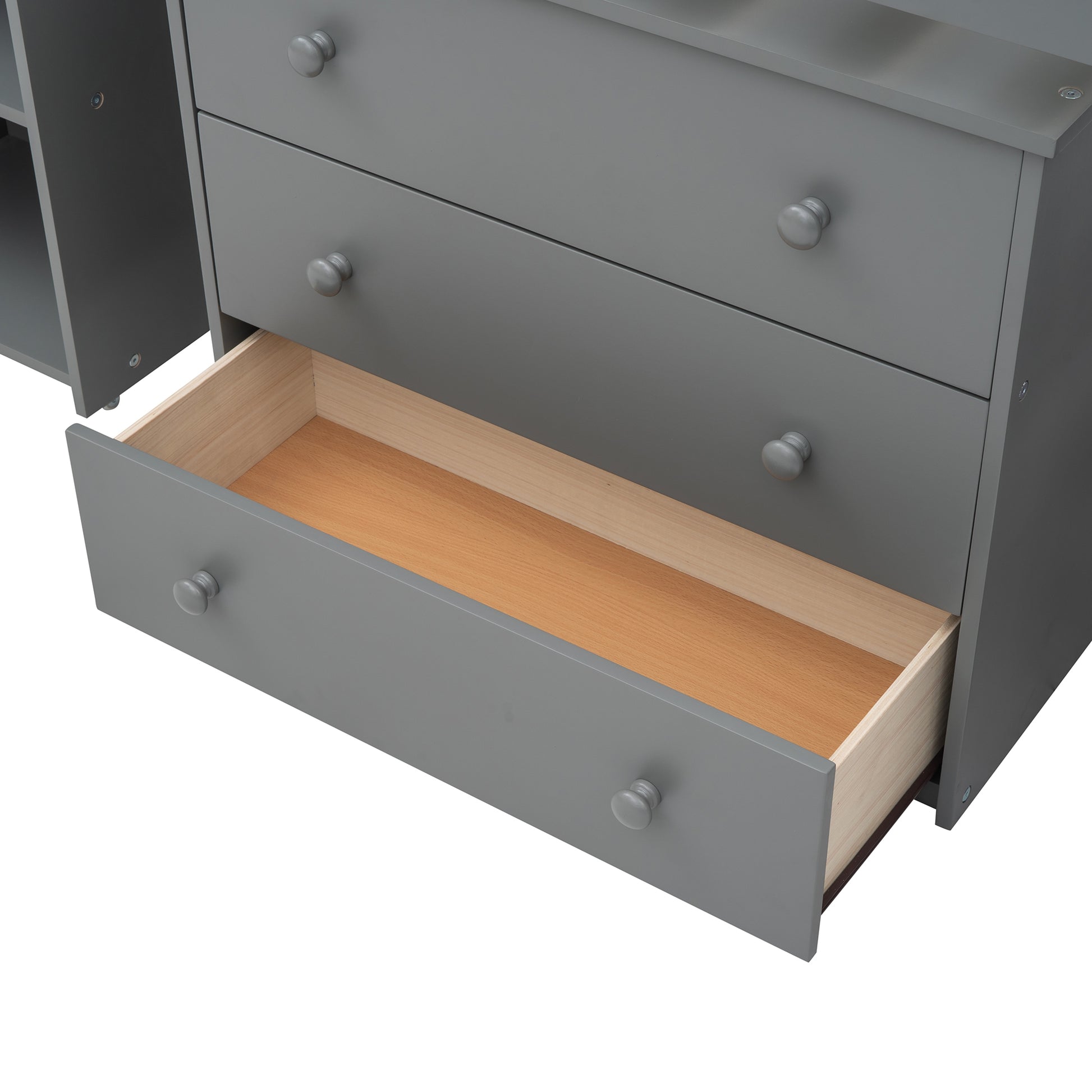 Low Study Twin Loft Bed With Cabinet And Rolling Portable Desk Gray Old Sku :Lp000113Aae Gray Solid Wood