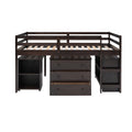 Low Study Twin Loft Bed With Cabinet And Rolling Portable Desk Espresso Old Sku :Lp000113Aap Espresso Solid Wood