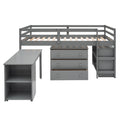 Low Study Twin Loft Bed With Cabinet And Rolling Portable Desk Gray Old Sku :Lp000113Aae Gray Solid Wood