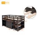 Low Study Twin Loft Bed With Cabinet And Rolling Portable Desk Espresso Old Sku :Lp000113Aap Espresso Solid Wood
