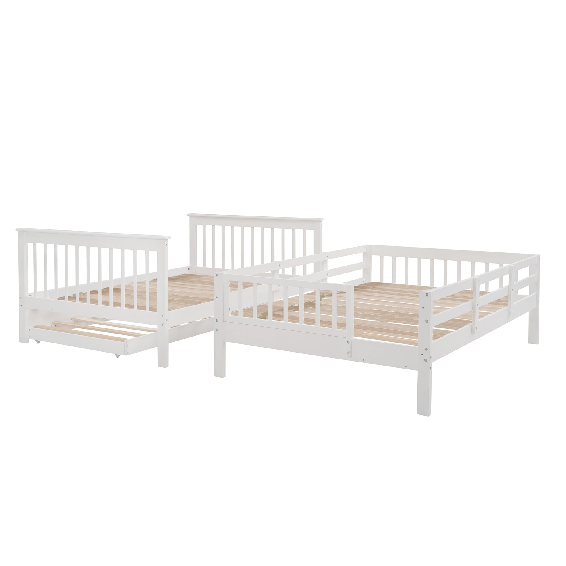 Stairway Full Over Full Bunk Bed With Twin Size Trundle, Storage And Guard Rail For Bedroom, Dorm White Old Sku :Lp001210Aak White Solid Wood