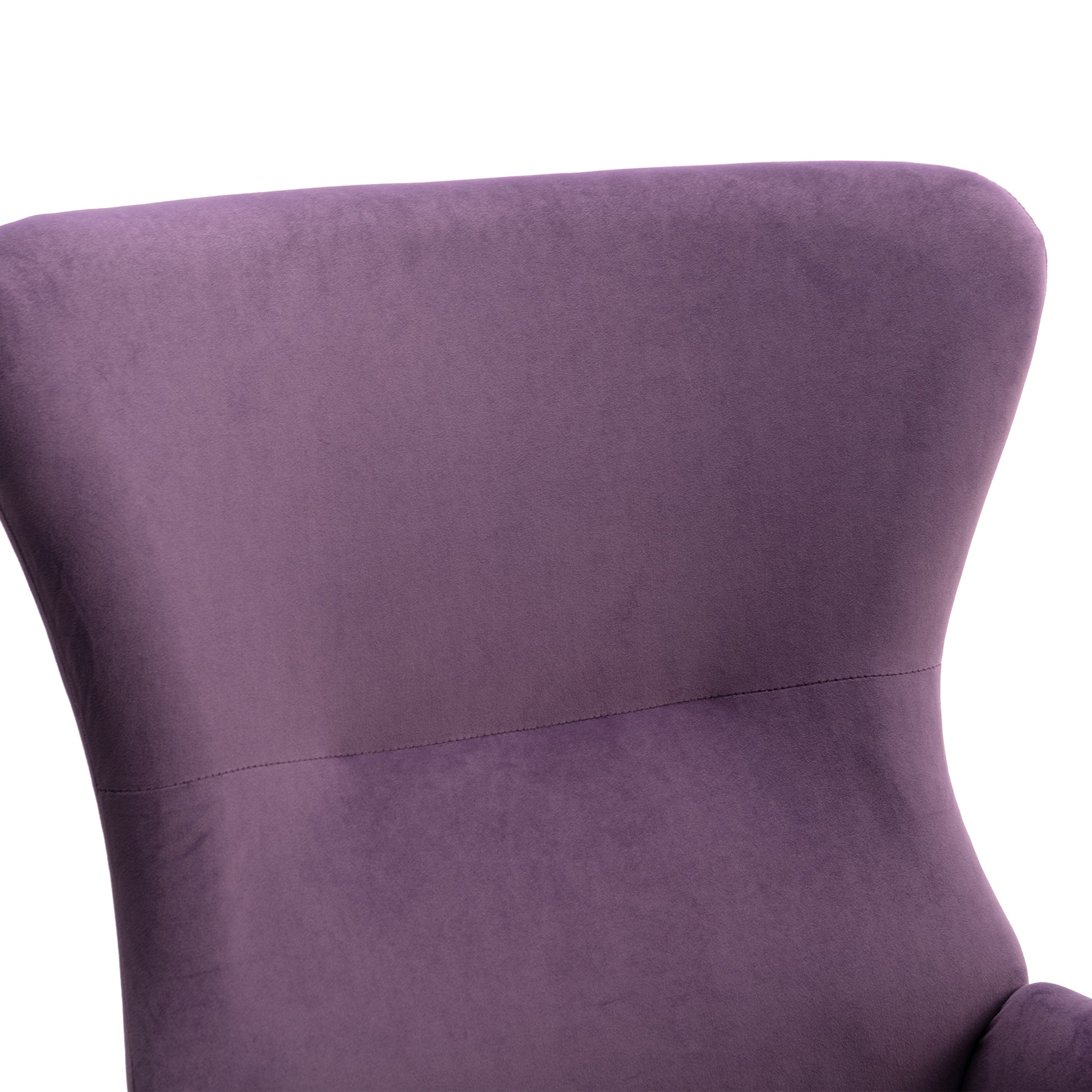 Velvet Fabric Padded Seat Rocking Chair With High Backrest And Armrests Purple Foam Upholstered