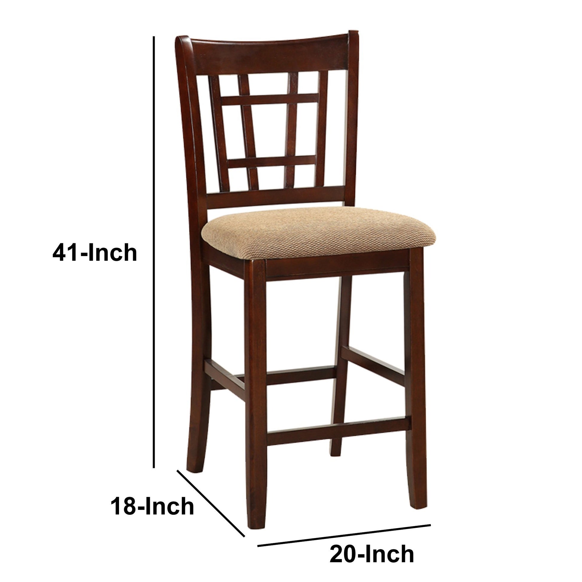 Set Of 2 Chairs Dining Room Furniture Brown Solid Wood Counter Height Chairs Upholstered Cushioned Unique Back Geometric Brown Light Brown Dining Room Modern,Transitional Dining Chairs Rubberwood Solid Wood
