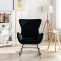 Velvet Fabric Padded Seat Rocking Chair With High Backrest And Armrests Black Foam Upholstered