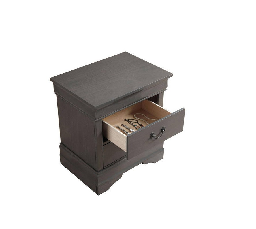 1Pc Nightstand Gray Louis Philippe Solid Wood English Dovetail Construction Antique Nickle Hanging Pulls Gray 2 Drawers Bedroom Bedside Cabinet Contemporary,Transitional Rubberwood Drawers Solid Wood