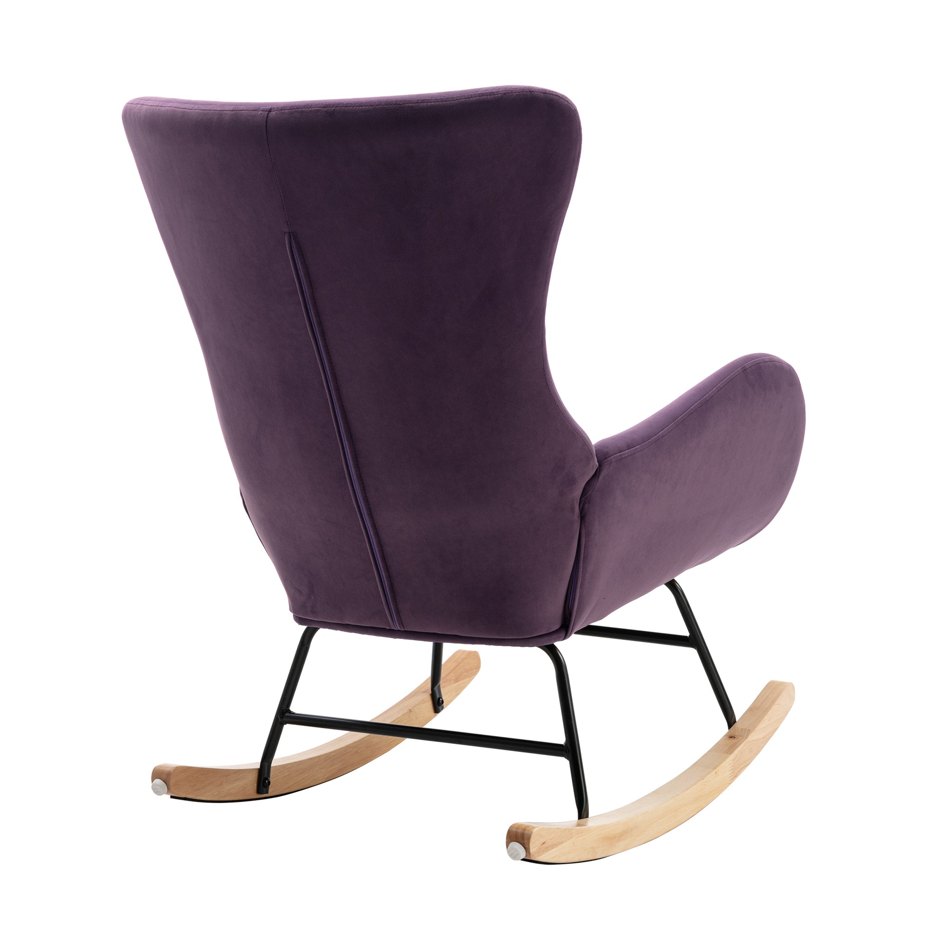 Velvet Fabric Padded Seat Rocking Chair With High Backrest And Armrests Purple Foam Upholstered