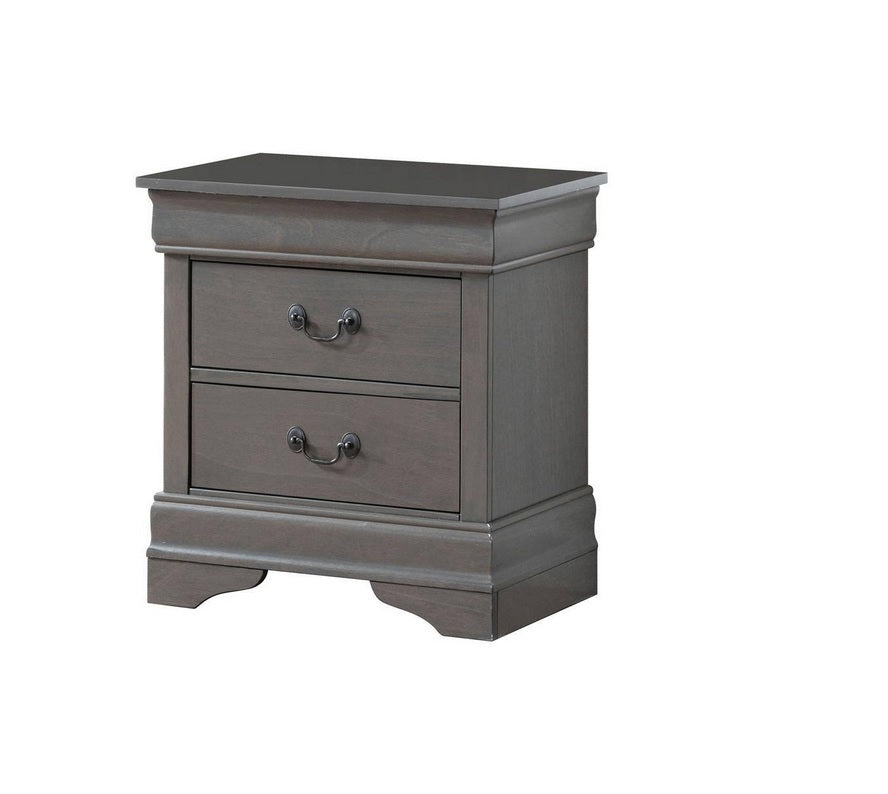 1Pc Nightstand Gray Louis Philippe Solid Wood English Dovetail Construction Antique Nickle Hanging Pulls Gray 2 Drawers Bedroom Bedside Cabinet Contemporary,Transitional Rubberwood Drawers Solid Wood
