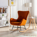Velvet Fabric Padded Seat Rocking Chair With High Backrest And Armrests Orange Foam Upholstered