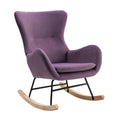 Velvet Fabric Padded Seat Rocking Chair With High Backrest And Armrests Purple Foam Upholstered