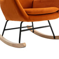 Velvet Fabric Padded Seat Rocking Chair With High Backrest And Armrests Orange Foam Upholstered
