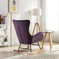Velvet Fabric Padded Seat Rocking Chair With High Backrest And Armrests Purple Foam Upholstered