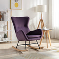 Velvet Fabric Padded Seat Rocking Chair With High Backrest And Armrests Purple Foam Upholstered