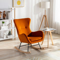 Velvet Fabric Padded Seat Rocking Chair With High Backrest And Armrests Orange Foam Upholstered