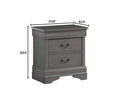 1Pc Nightstand Gray Louis Philippe Solid Wood English Dovetail Construction Antique Nickle Hanging Pulls Gray 2 Drawers Bedroom Bedside Cabinet Contemporary,Transitional Rubberwood Drawers Solid Wood