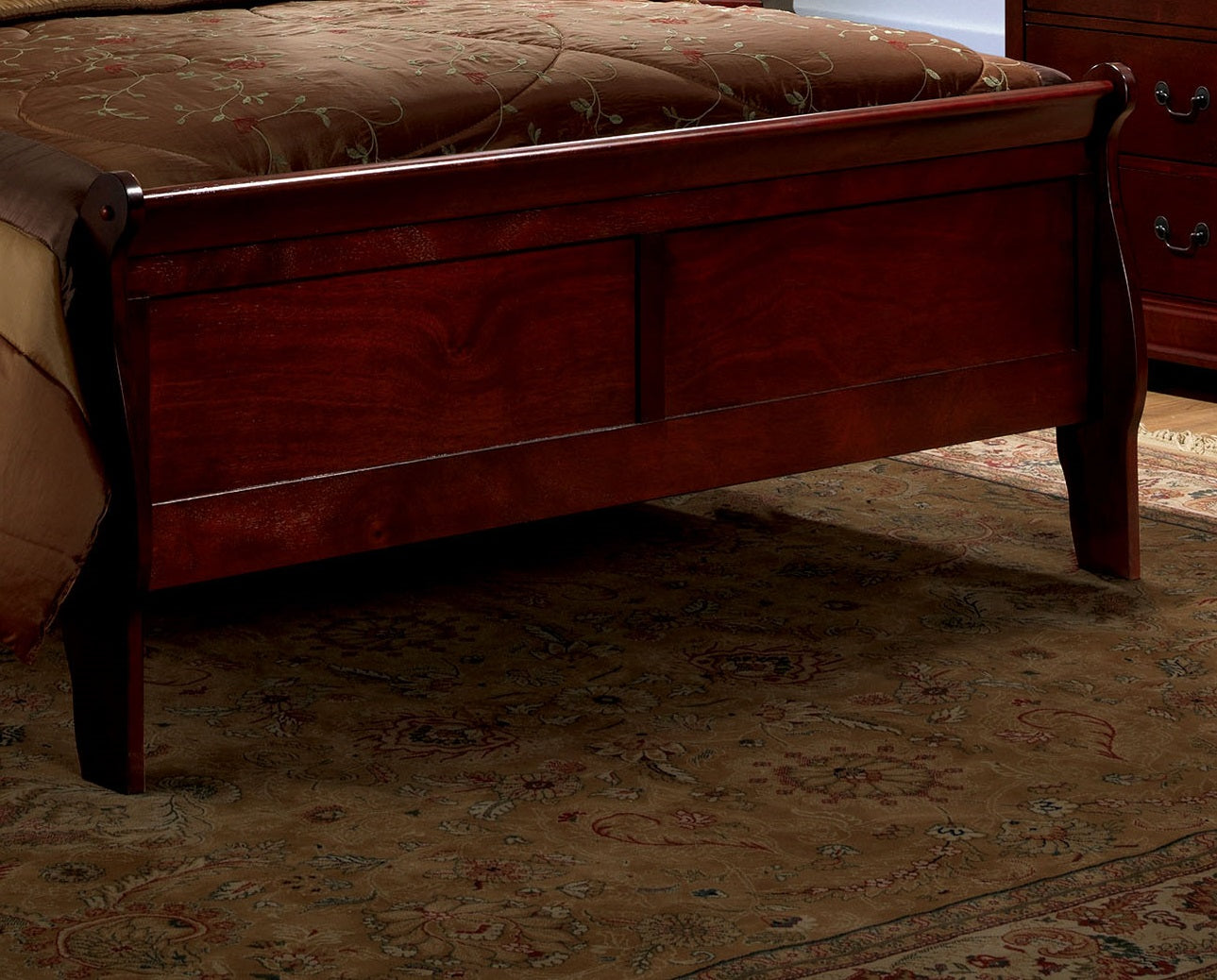 Full Size Bed Cherry Louis Phillipe Solidwood 1Pc Bed Bedroom Sleigh Bed Bedroom Furniture Box Spring Required Full Cherry Wood Brown Bedroom Contemporary,Modern Rubberwood Bed Frame Solid Wood