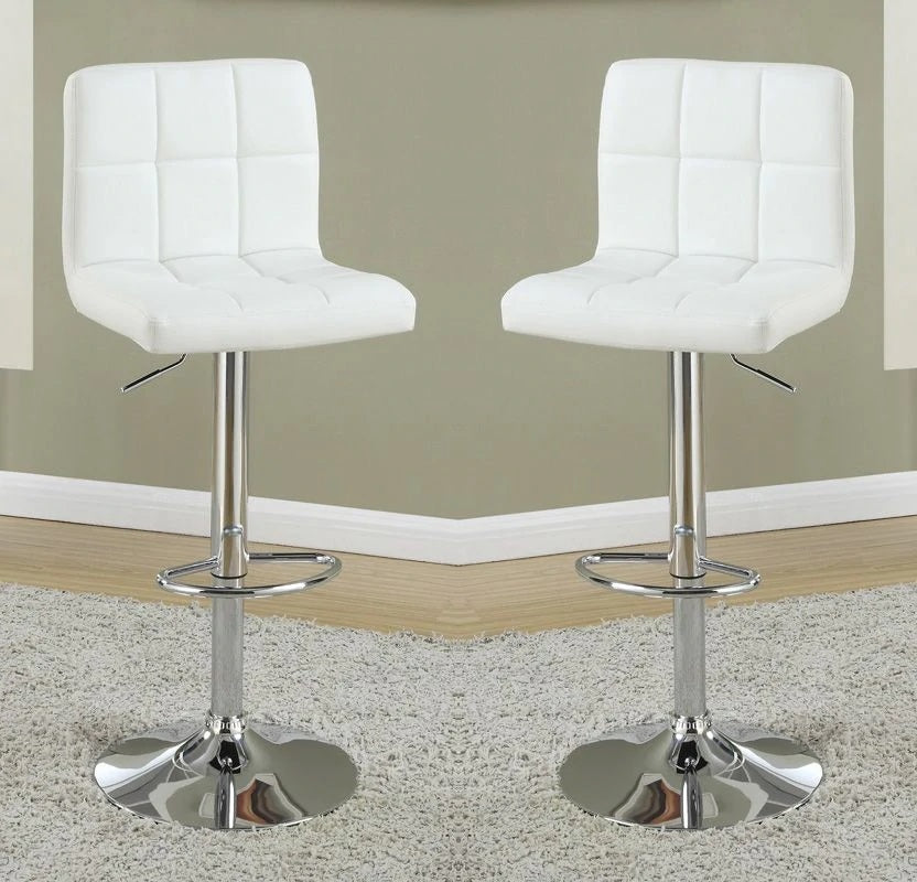 White Faux Leather Bar Stool Counter Height Chairs Set Of 2 Adjustable Height Kitchen Island Stools Modern White Dining Room Contemporary,Modern Bar Stools Tufted Back Metal