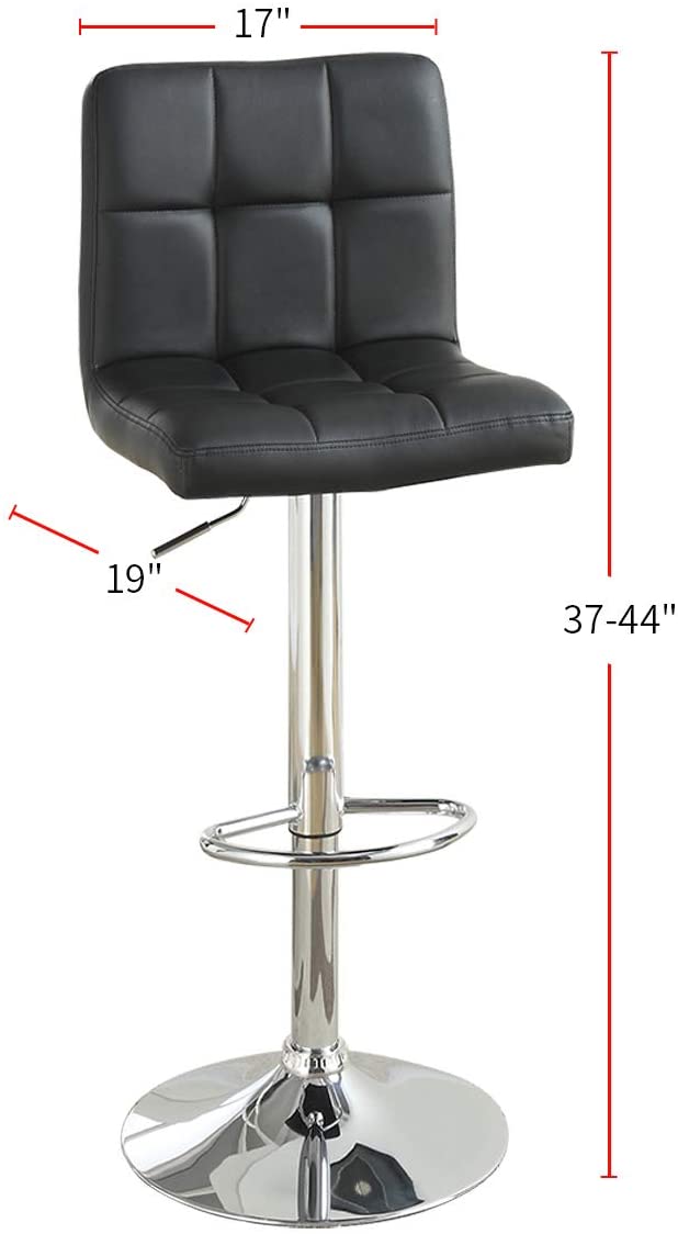 Black Faux Leather Bar Stool Counter Height Chairs Set Of 2 Adjustable Height Kitchen Island Stools Modern Black Dining Room Contemporary,Modern Bar Stools Tufted Back Metal