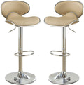 Brown Faux Leather Pvc Bar Stool Counter Height Chairs Set Of 2 Adjustable Height Kitchen Island Stools Brown Dining Room Contemporary,Modern Metal