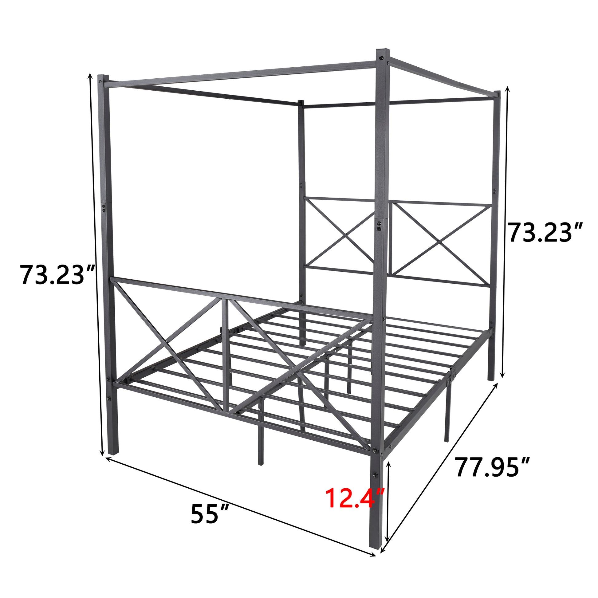 Metal Canopy Bed Frame, Platform Bed Frame With X Shaped Frame Full Black Black Metal