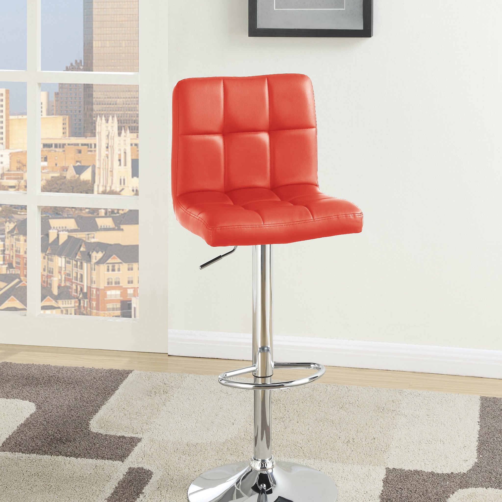 Red Faux Leather Bar Stool Counter Height Chairs Set Of 2 Adjustable Height W Gas Lift Kitchen Island Stools Modern Red Dining Room Contemporary,Modern Bar Stools Tufted Back Metal