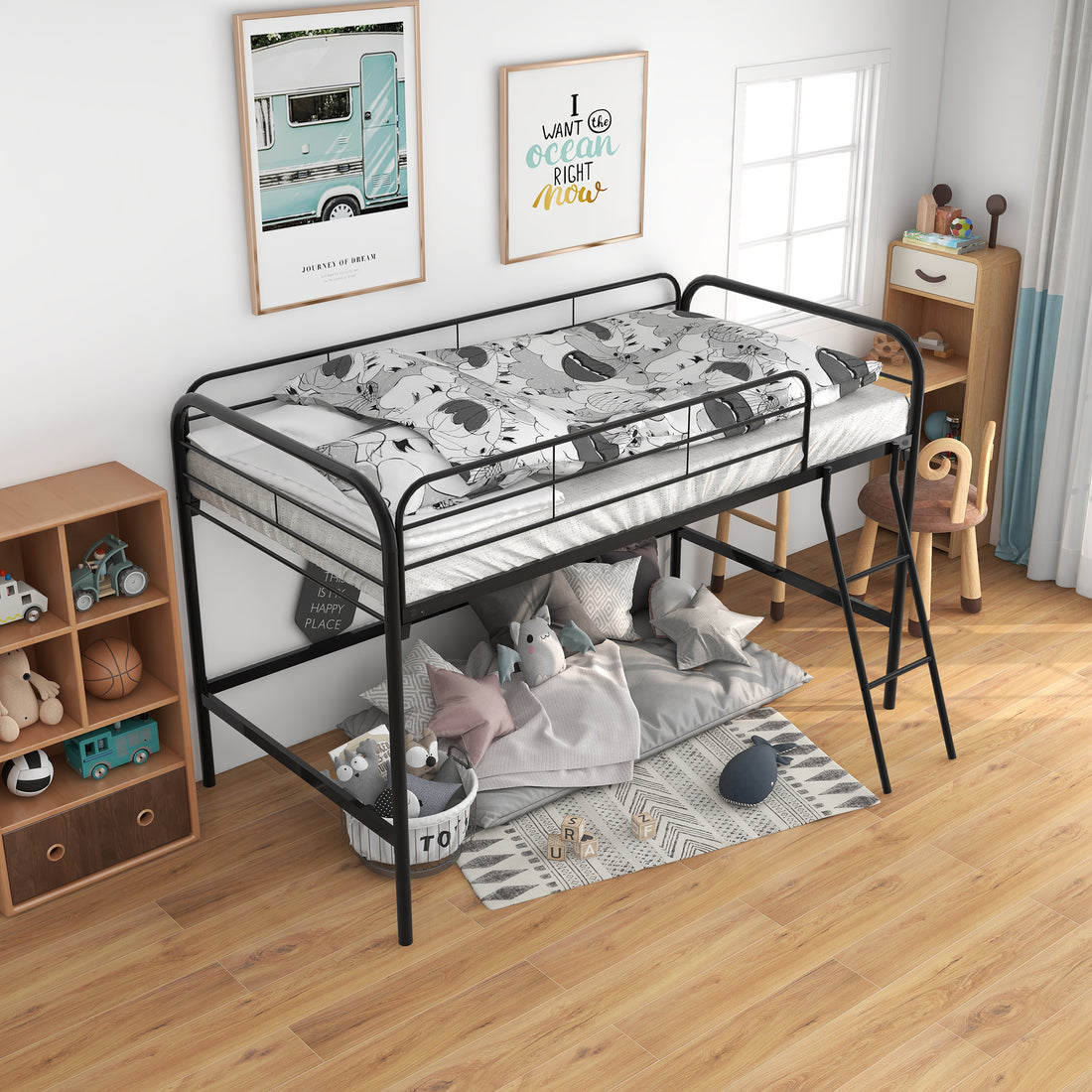 Metal Twin Loft Bedtwin Size High Loft Bed Black Box Spring Not Required Twin Black Metal Bedroom Bed Frame Metal