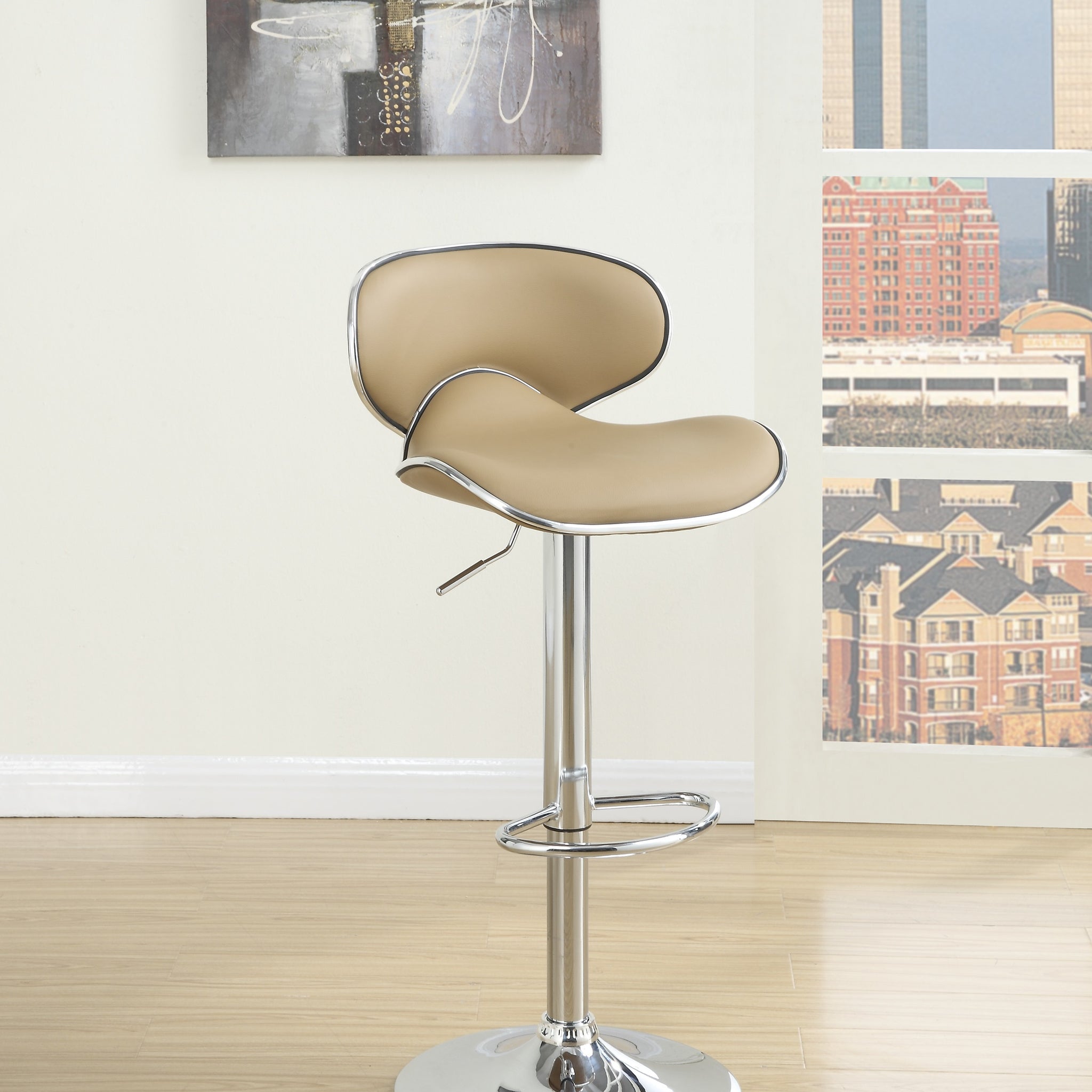 Brown Faux Leather Pvc Bar Stool Counter Height Chairs Set Of 2 Adjustable Height Kitchen Island Stools Brown Dining Room Contemporary,Modern Metal