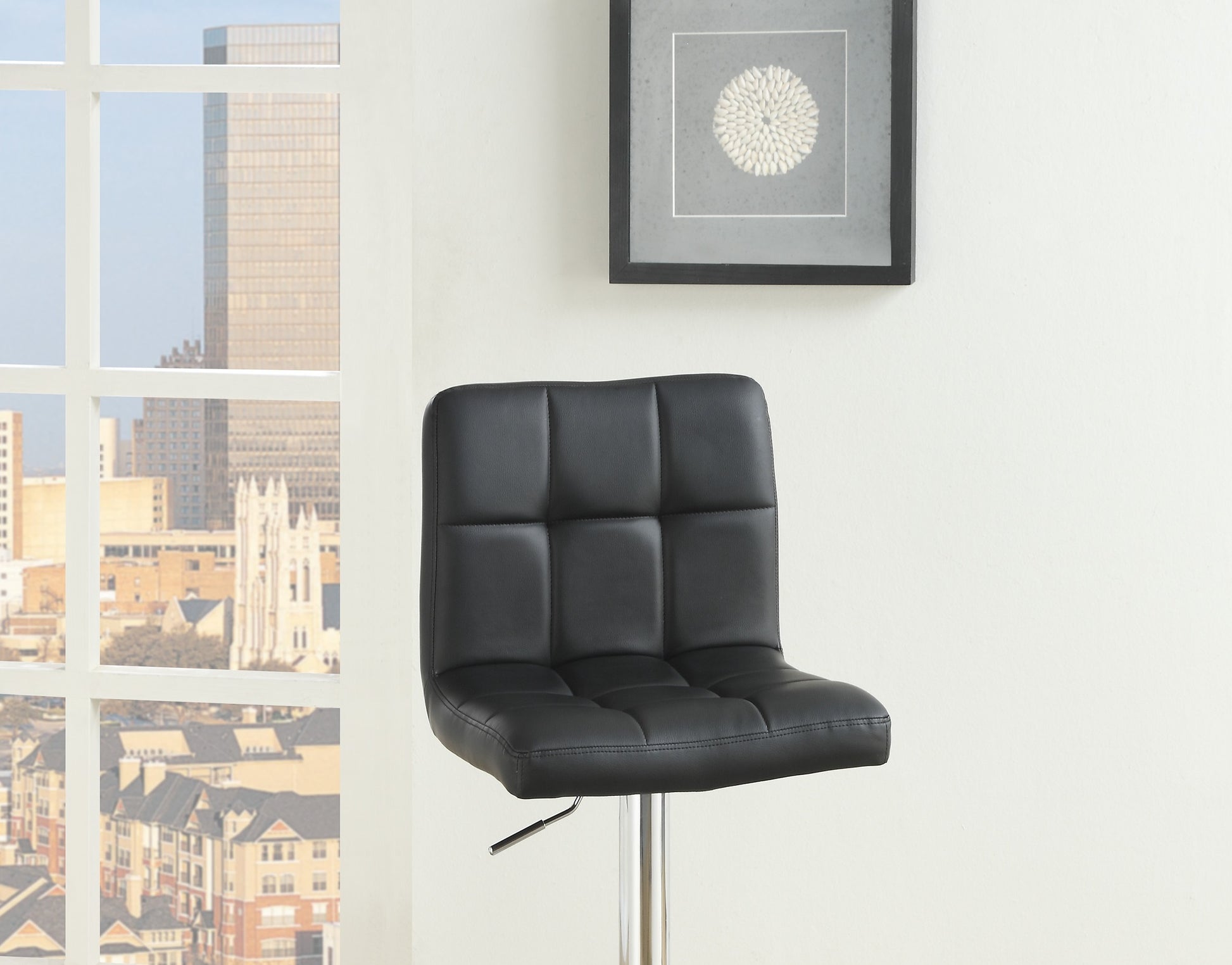 Black Faux Leather Bar Stool Counter Height Chairs Set Of 2 Adjustable Height Kitchen Island Stools Modern Black Dining Room Contemporary,Modern Bar Stools Tufted Back Metal