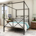 Metal Canopy Bed Frame, Platform Bed Frame With X Shaped Frame Full Black Black Metal
