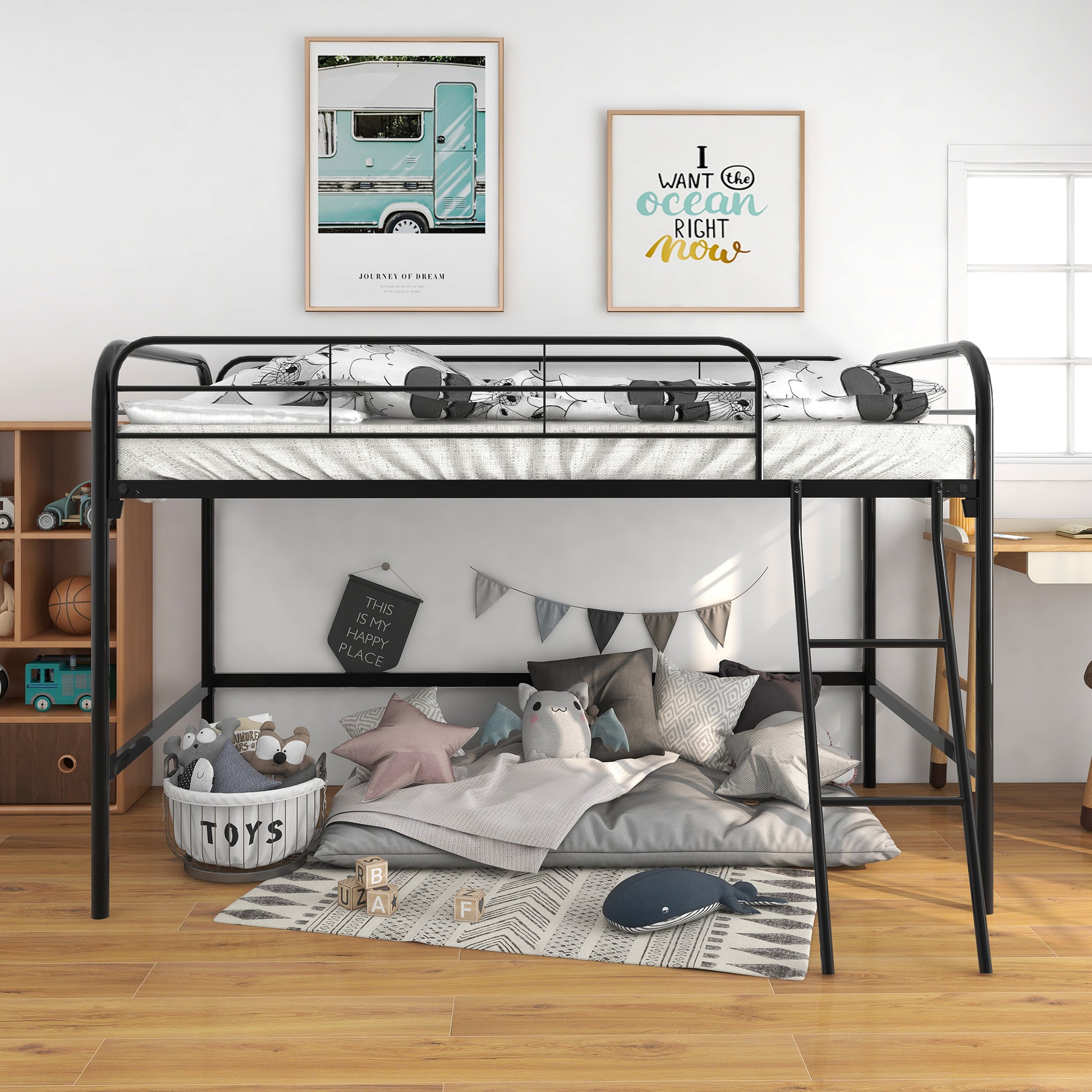 Metal Twin Loft Bedtwin Size High Loft Bed Black Box Spring Not Required Twin Black Metal Bedroom Bed Frame Metal