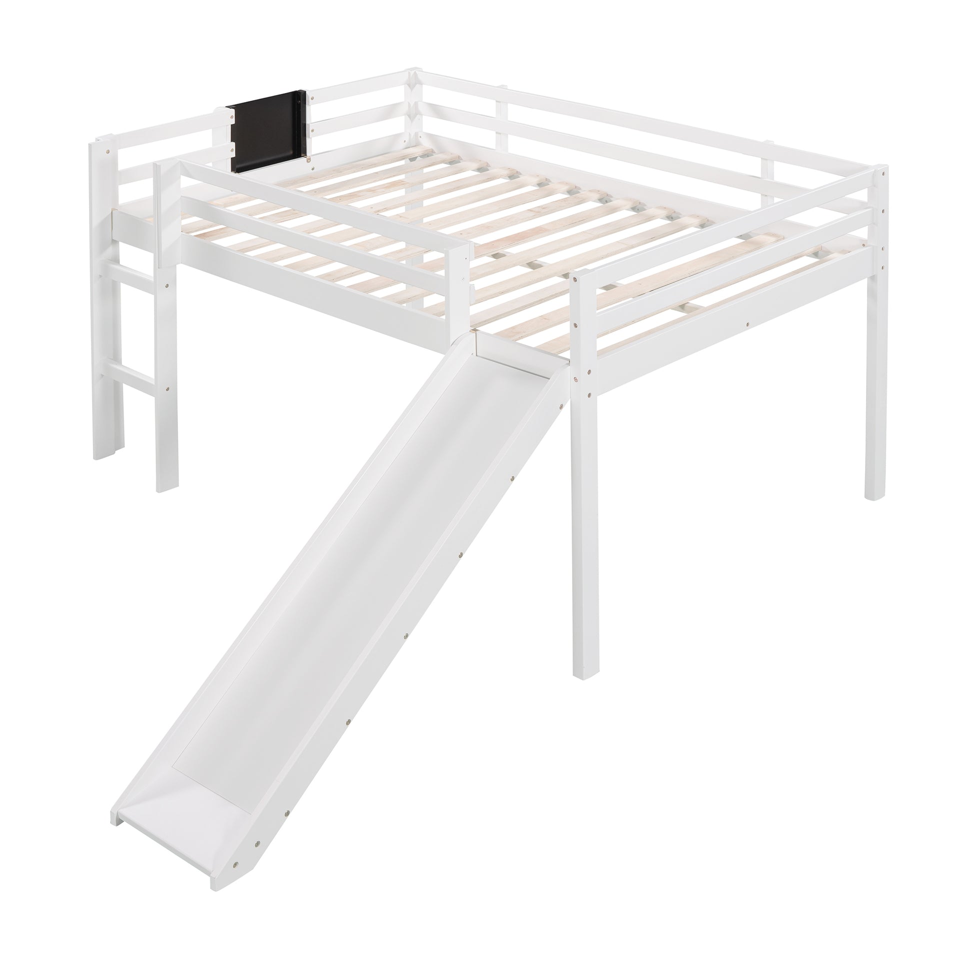 Full Size Loft Bed Wood Bed With Slide, Stair And Chalkboard,White Old Sku:Wf282116Aak White Solid Wood