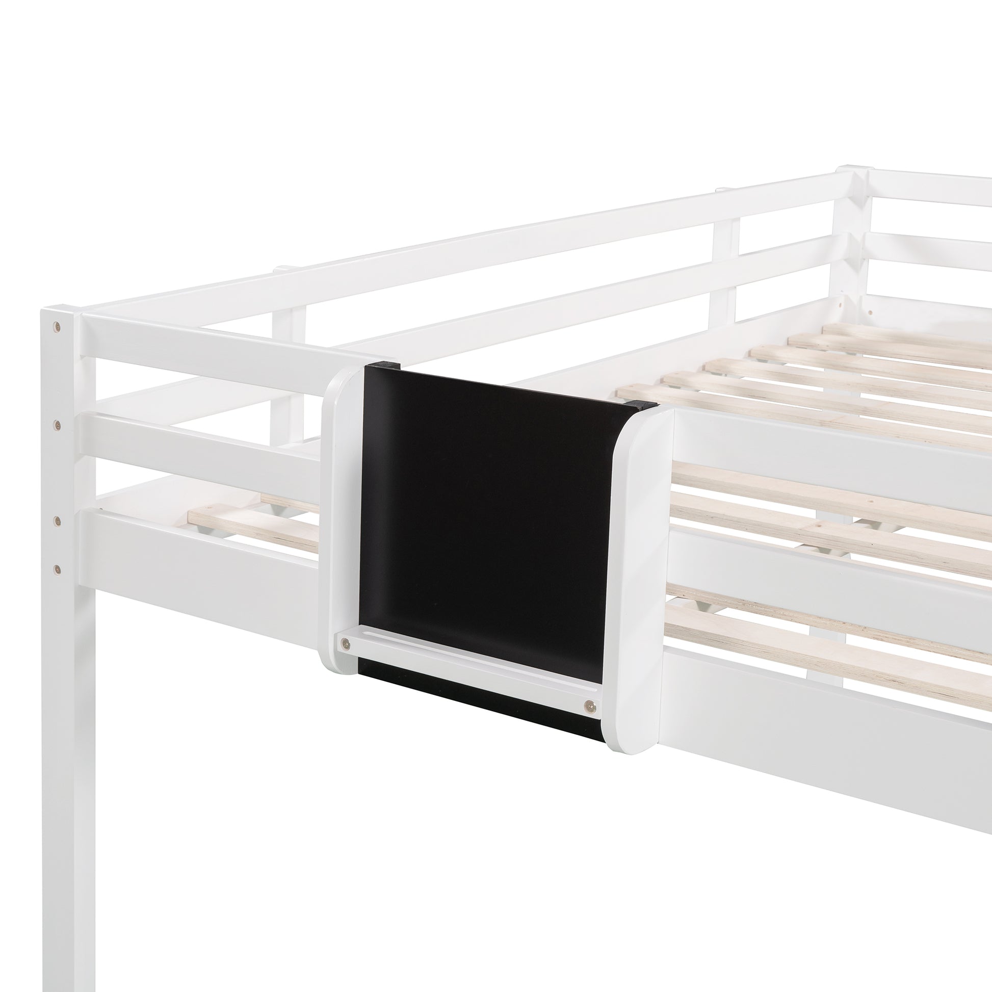 Full Size Loft Bed Wood Bed With Slide, Stair And Chalkboard,White Old Sku:Wf282116Aak White Solid Wood