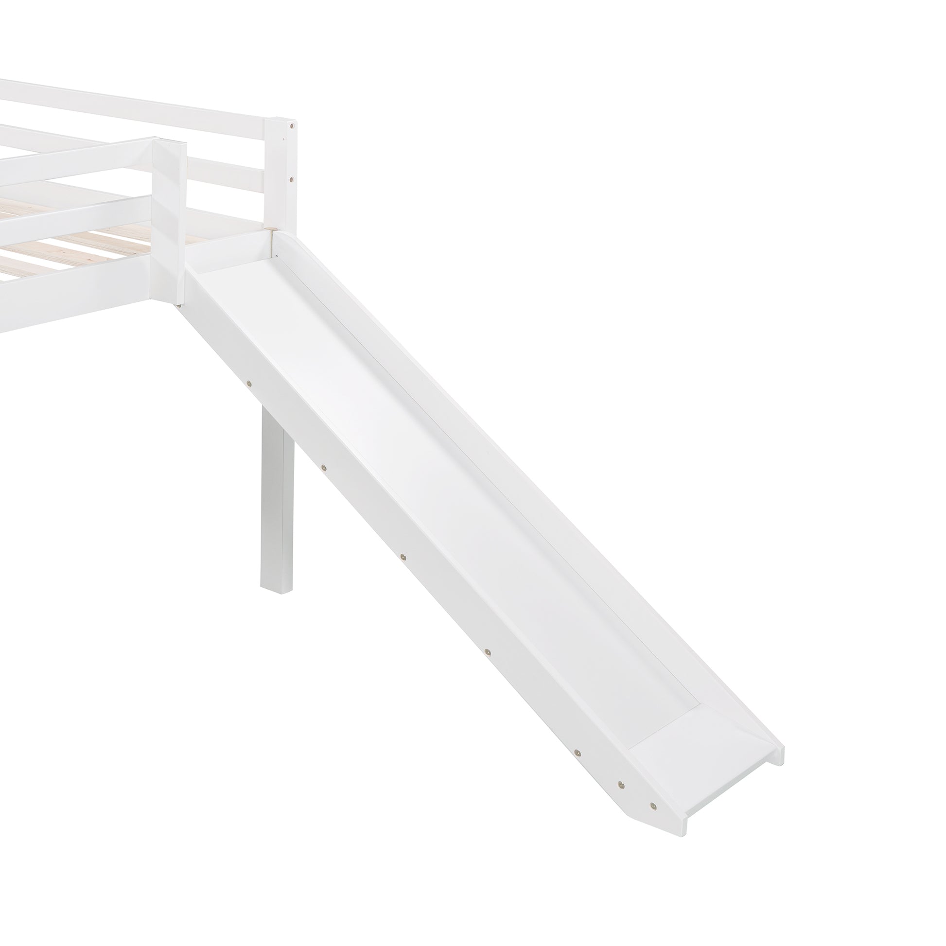Full Size Loft Bed Wood Bed With Slide, Stair And Chalkboard,White Old Sku:Wf282116Aak White Solid Wood