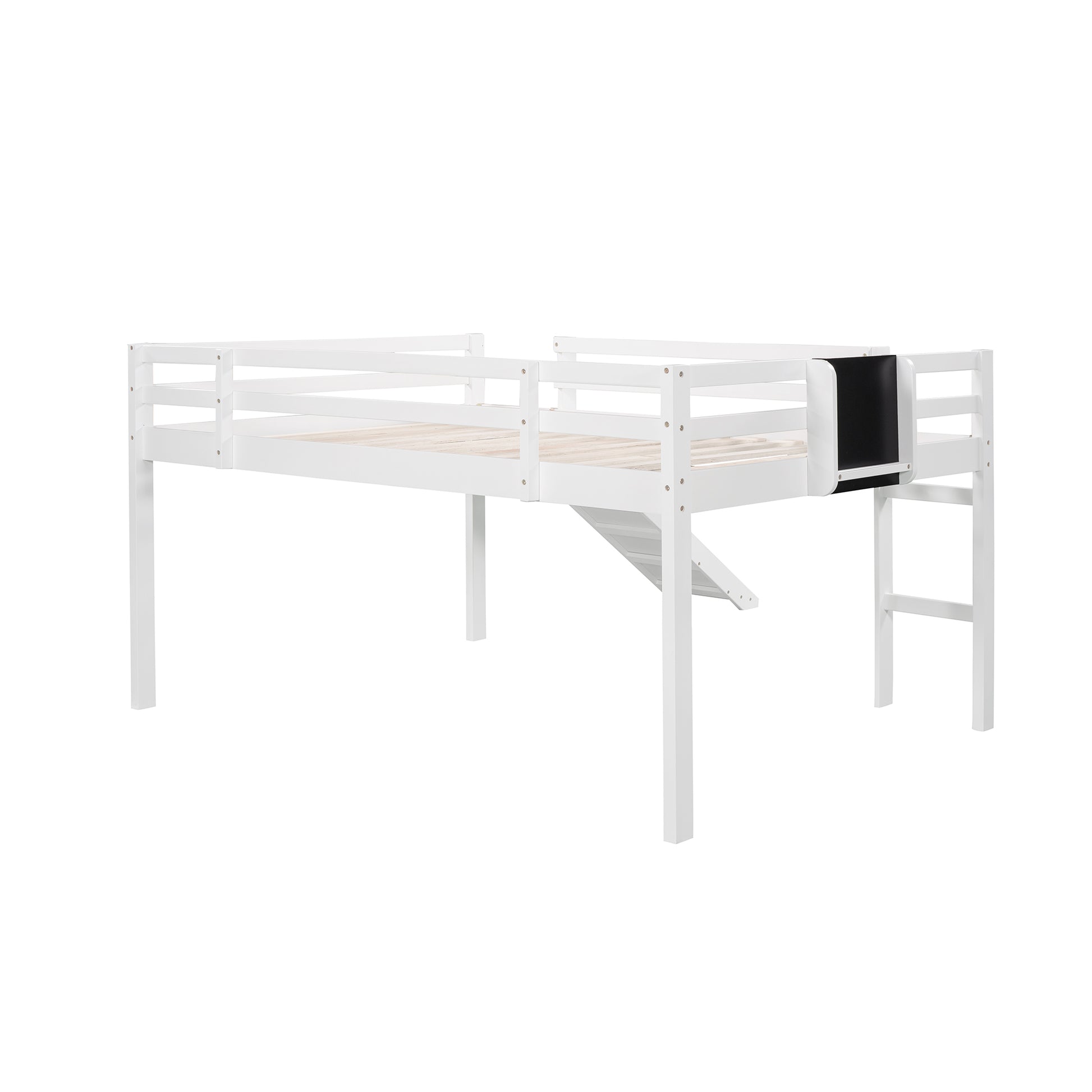 Full Size Loft Bed Wood Bed With Slide, Stair And Chalkboard,White Old Sku:Wf282116Aak White Solid Wood
