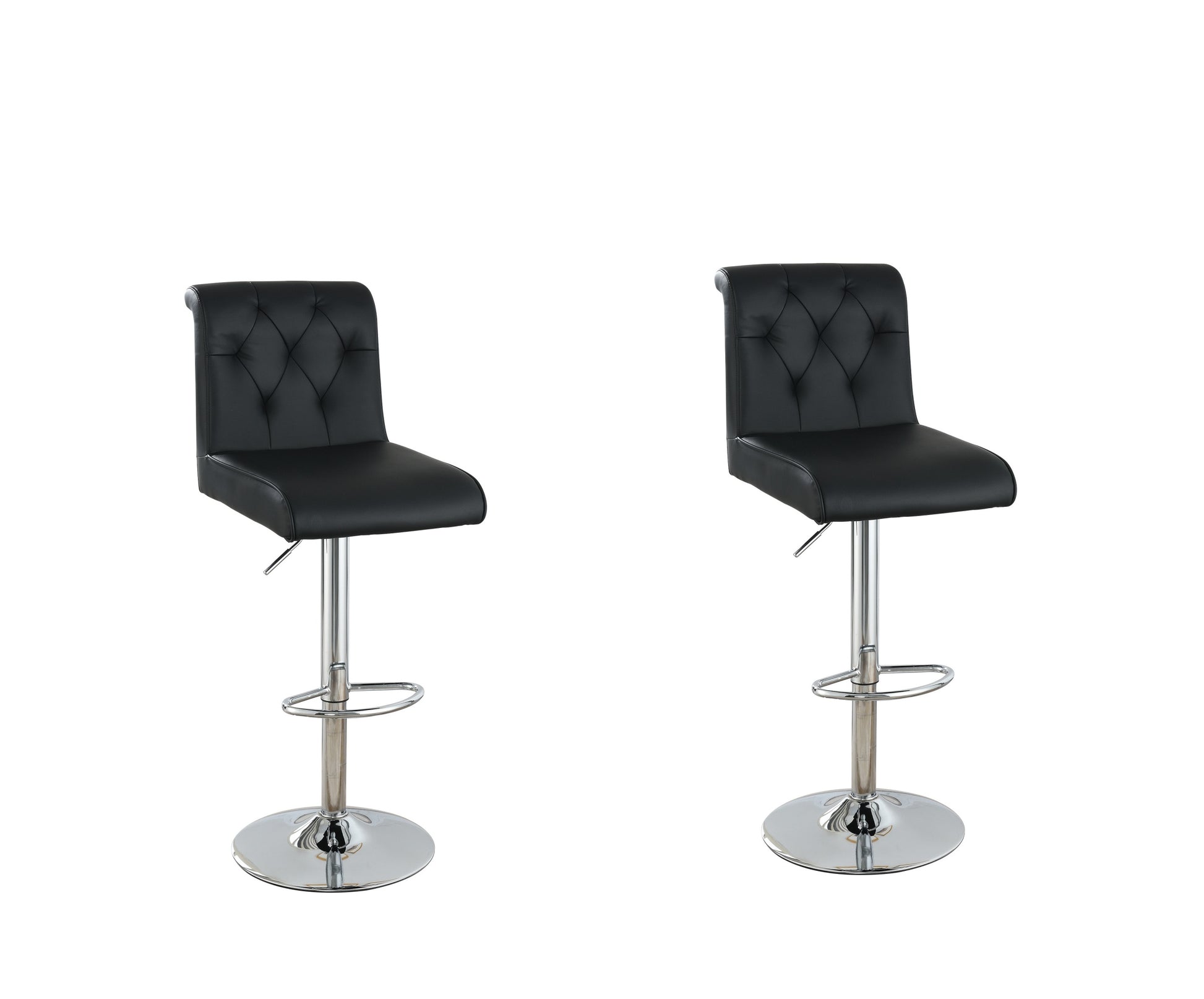 Adjustable Bar Stool Gas Lift Chair Black Faux Leather Tufted Chrome Base Modern Set Of 2 Chairs Dining Kitchen Black Dining Room Contemporary,Modern Bar Stools Tufted Back Metal