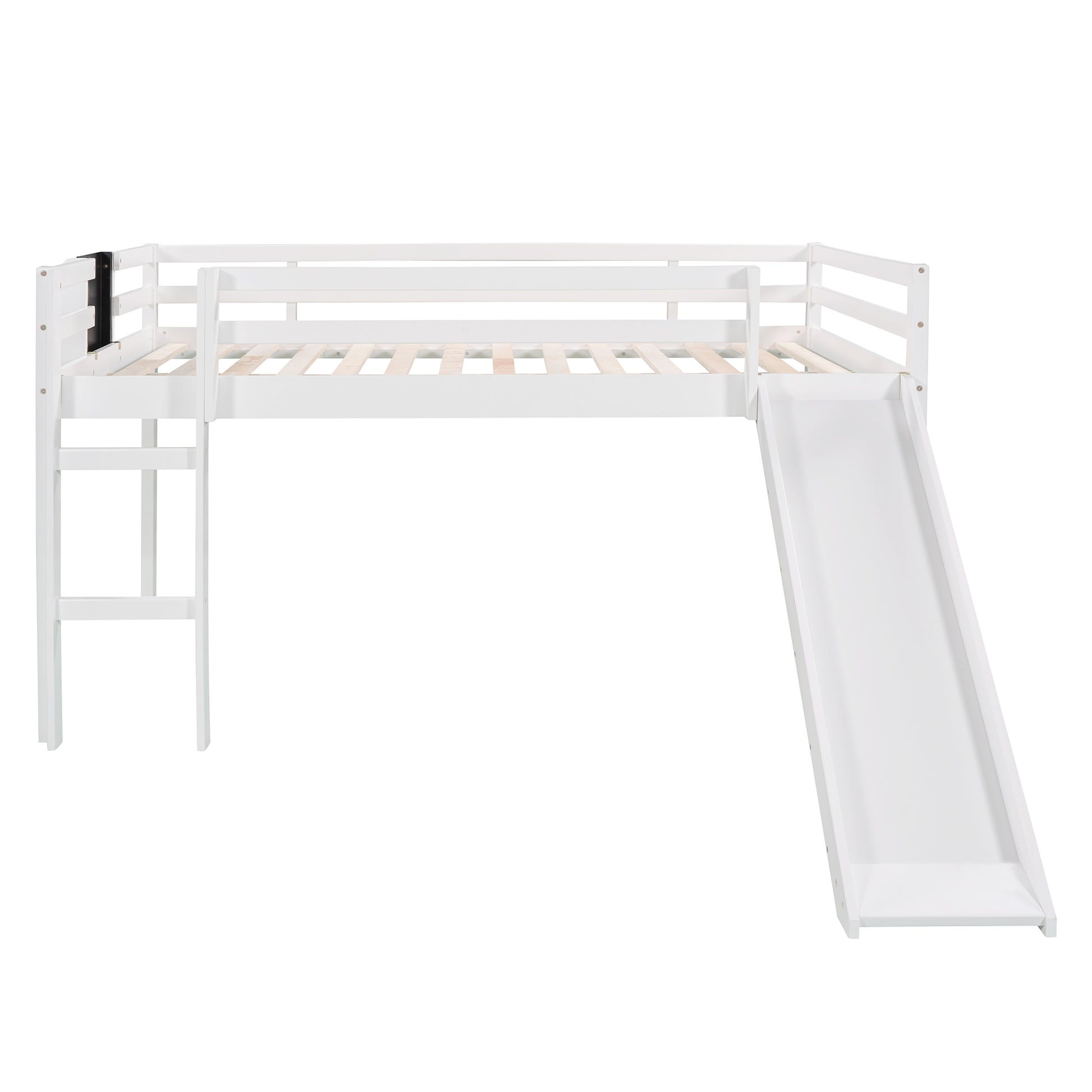 Full Size Loft Bed Wood Bed With Slide, Stair And Chalkboard,White Old Sku:Wf282116Aak White Solid Wood