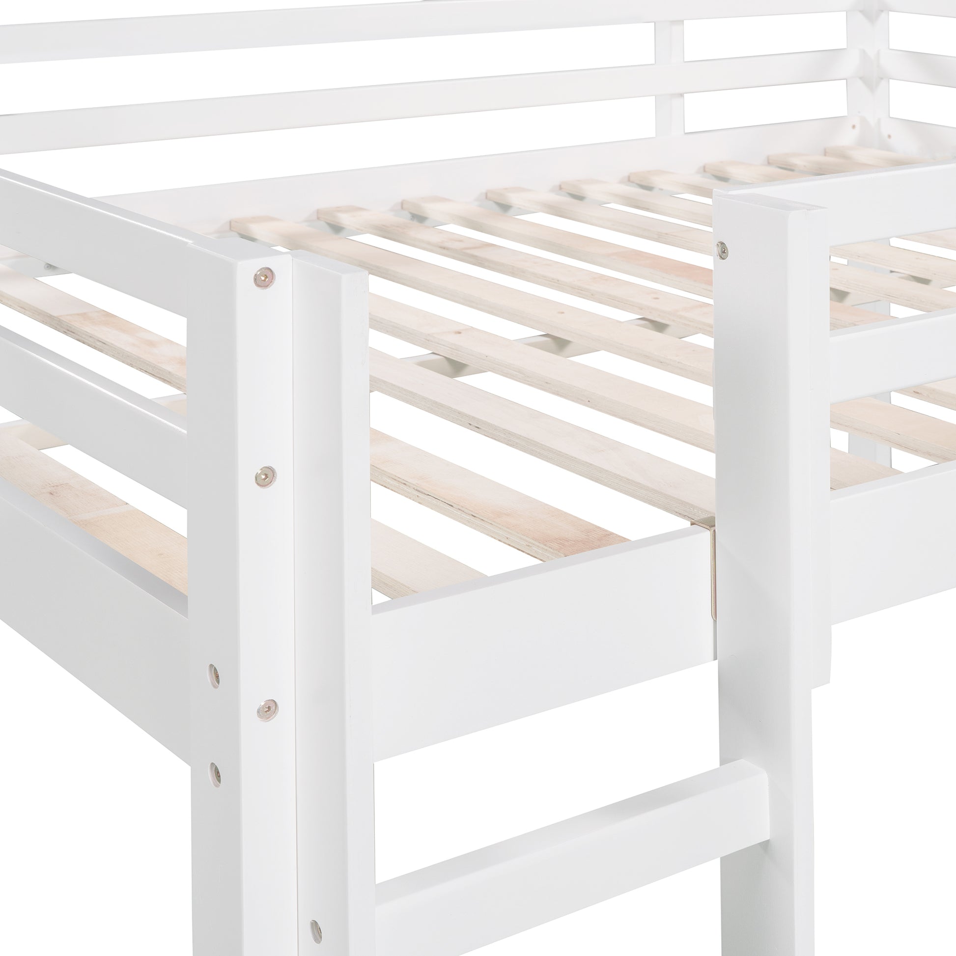 Full Size Loft Bed Wood Bed With Slide, Stair And Chalkboard,White Old Sku:Wf282116Aak White Solid Wood