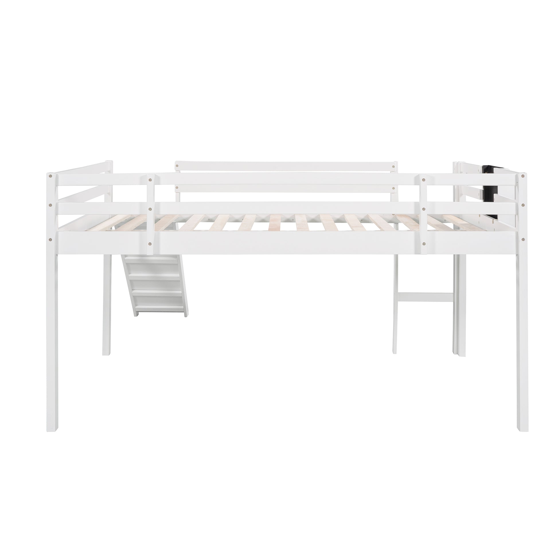 Full Size Loft Bed Wood Bed With Slide, Stair And Chalkboard,White Old Sku:Wf282116Aak White Solid Wood