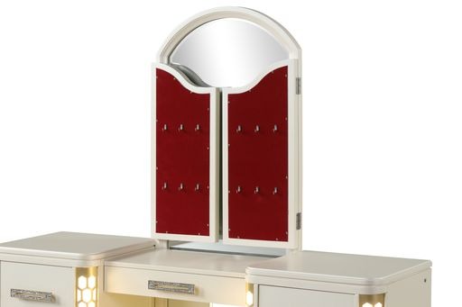 Vanity Set With Side Led Lightning Made With Wood In Beige Beige Drawer 5 Drawers & Above Ball Bearing Glides Bedroom Contemporary,Modern Acacia Mirror Included Solid Wood Mdf Wood