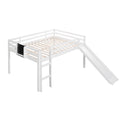 Full Size Loft Bed Wood Bed With Slide, Stair And Chalkboard,White Old Sku:Wf282116Aak White Solid Wood
