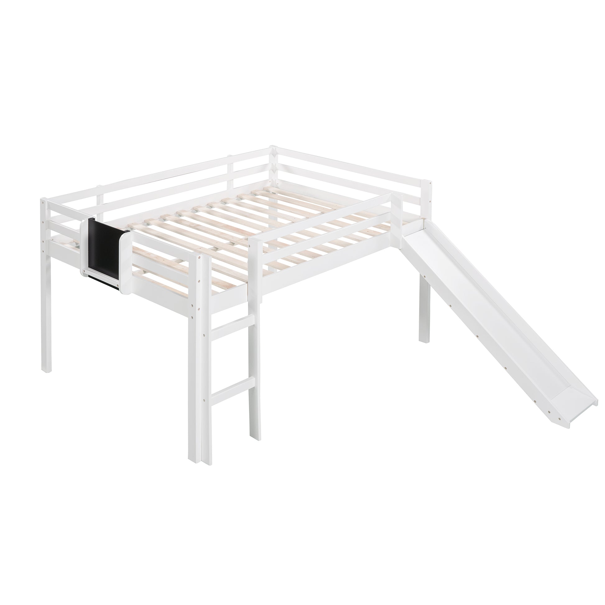 Full Size Loft Bed Wood Bed With Slide, Stair And Chalkboard,White Old Sku:Wf282116Aak White Solid Wood