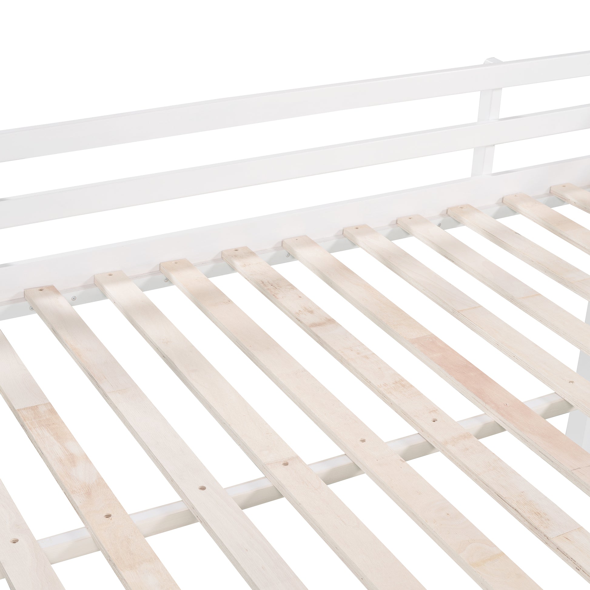 Full Size Loft Bed Wood Bed With Slide, Stair And Chalkboard,White Old Sku:Wf282116Aak White Solid Wood