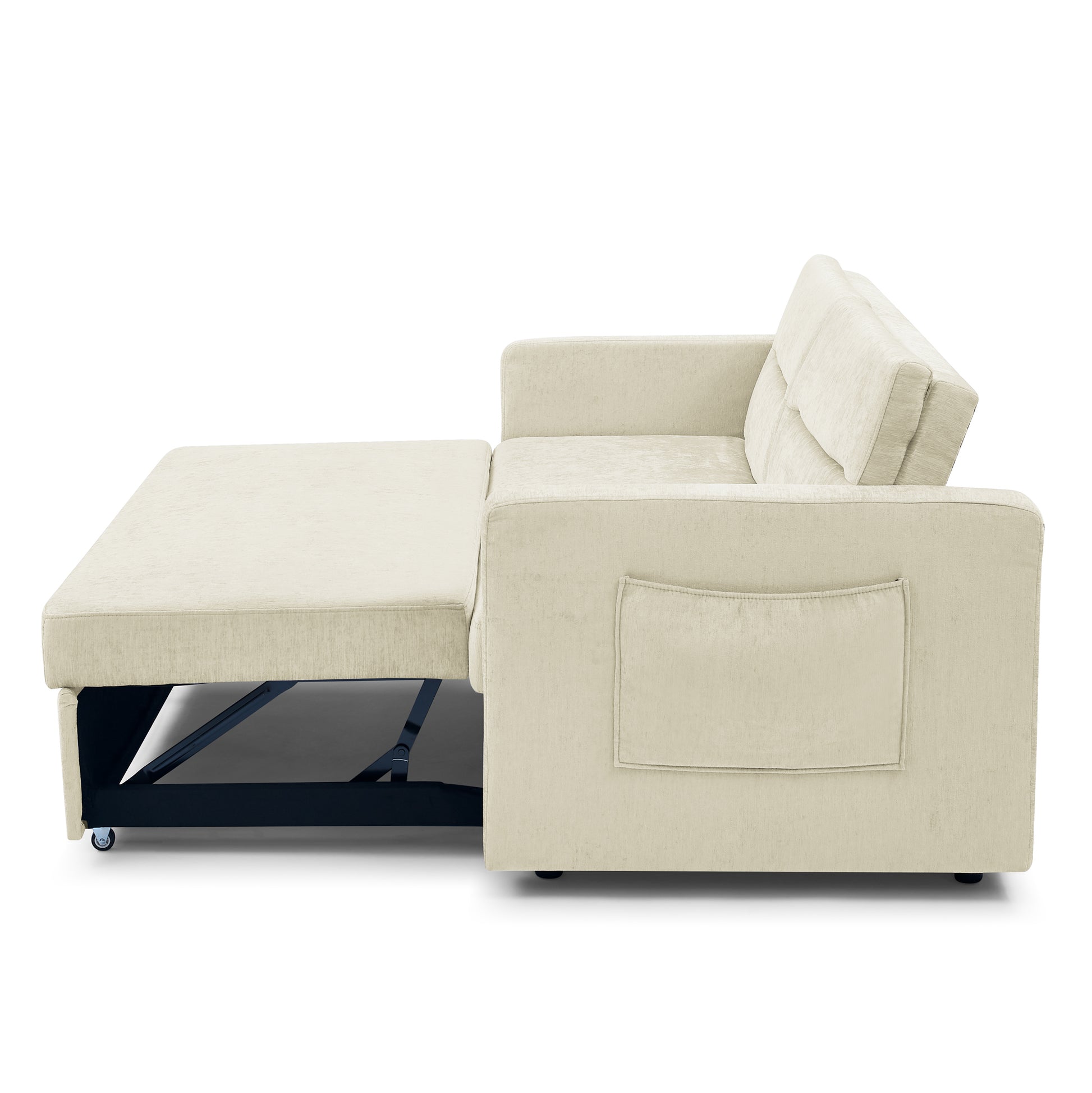 Loveseats Sofa Bed With Pull Out Bed,Adjsutable Back And Two Arm Pocket,Beige 54.5"X33"X31.5" Beige Velvet
