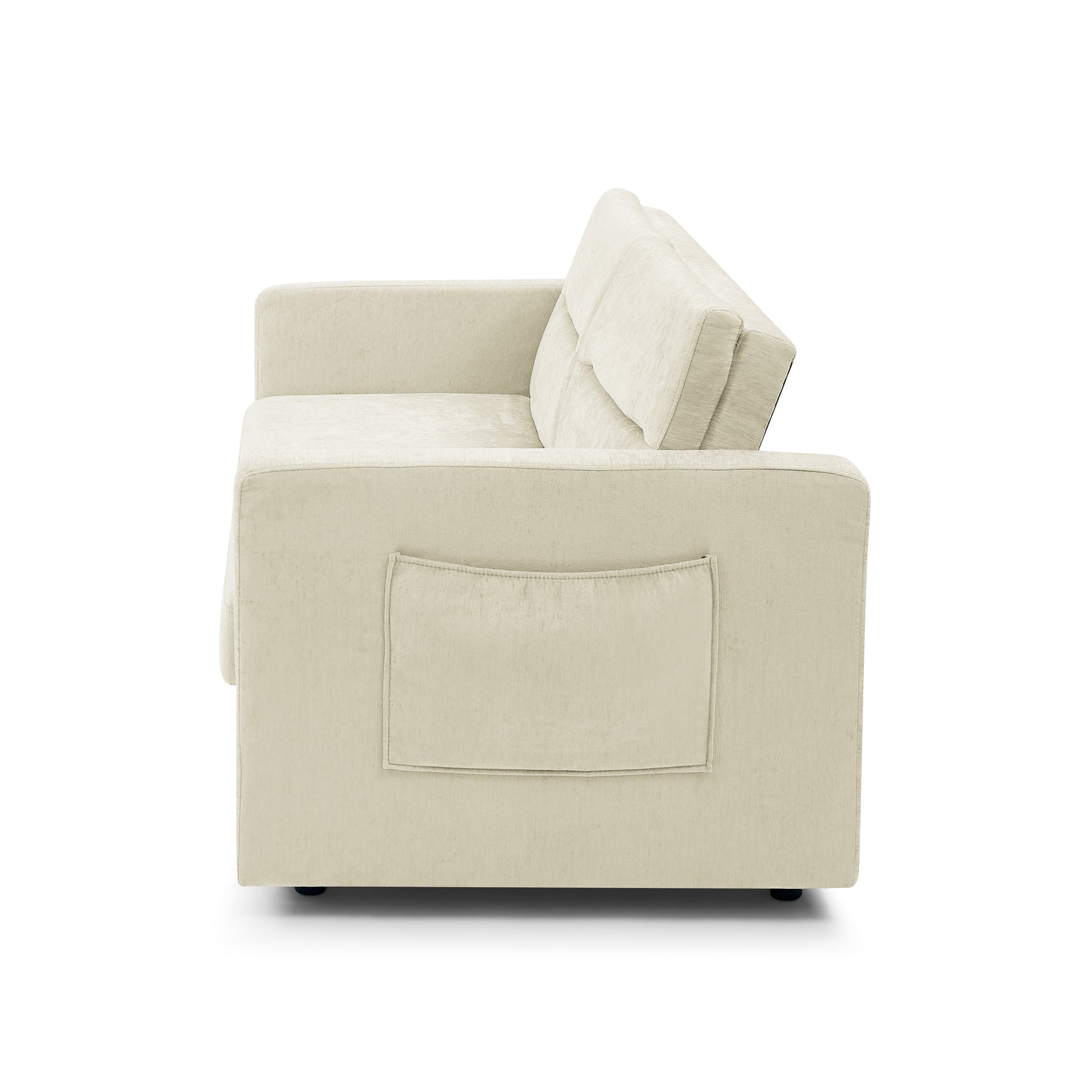 Loveseats Sofa Bed With Pull Out Bed,Adjsutable Back And Two Arm Pocket,Beige 54.5"X33"X31.5" Beige Velvet