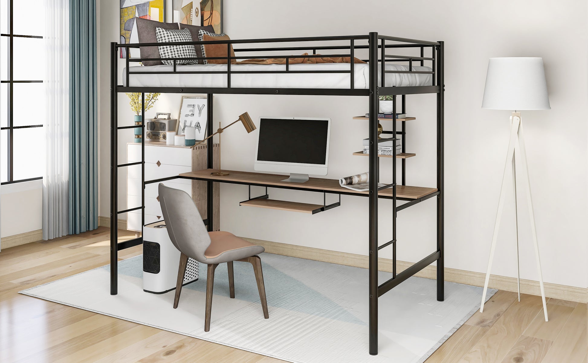 Loft Bed With Desk And Shelfspace Saving Design,Twin Old Sku:Mf193081Aab Black Metal