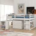 Low Study Twin Loft Bed With Cabinet And Rolling Portable Desk White Old Sku :Lp000113Aak White Solid Wood