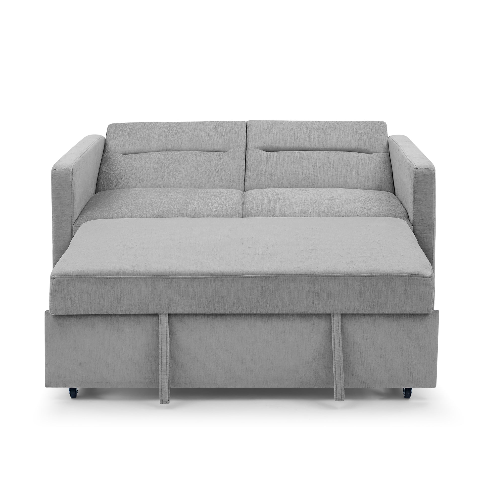 Loveseats Sofa Bed With Pull Out Bed, Adjsutable Back And Two Arm Pocket,Grey Grey Chenille