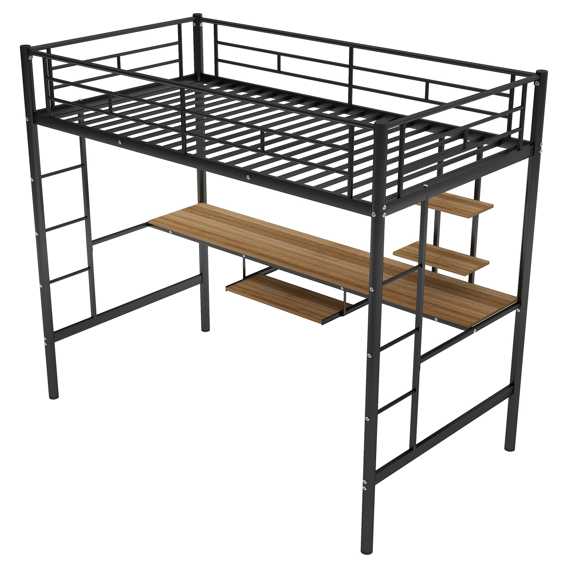 Loft Bed With Desk And Shelfspace Saving Design,Twin Old Sku:Mf193081Aab Black Metal