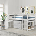 Low Study Twin Loft Bed With Cabinet And Rolling Portable Desk White Old Sku :Lp000113Aak White Solid Wood