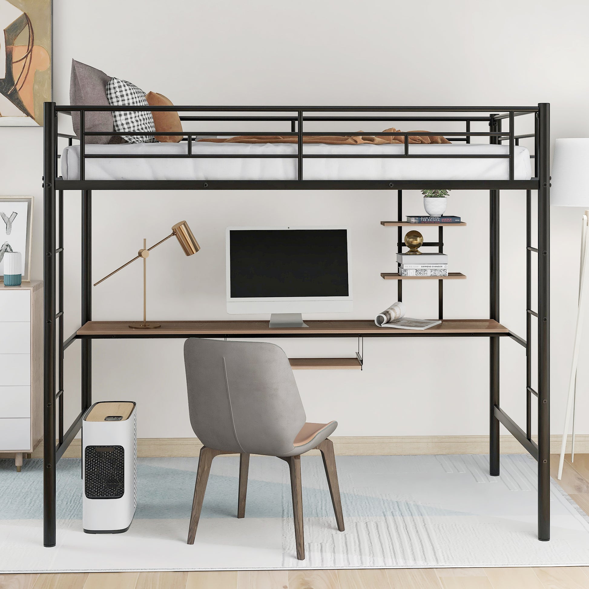 Loft Bed With Desk And Shelfspace Saving Design,Twin Old Sku:Mf193081Aab Black Metal