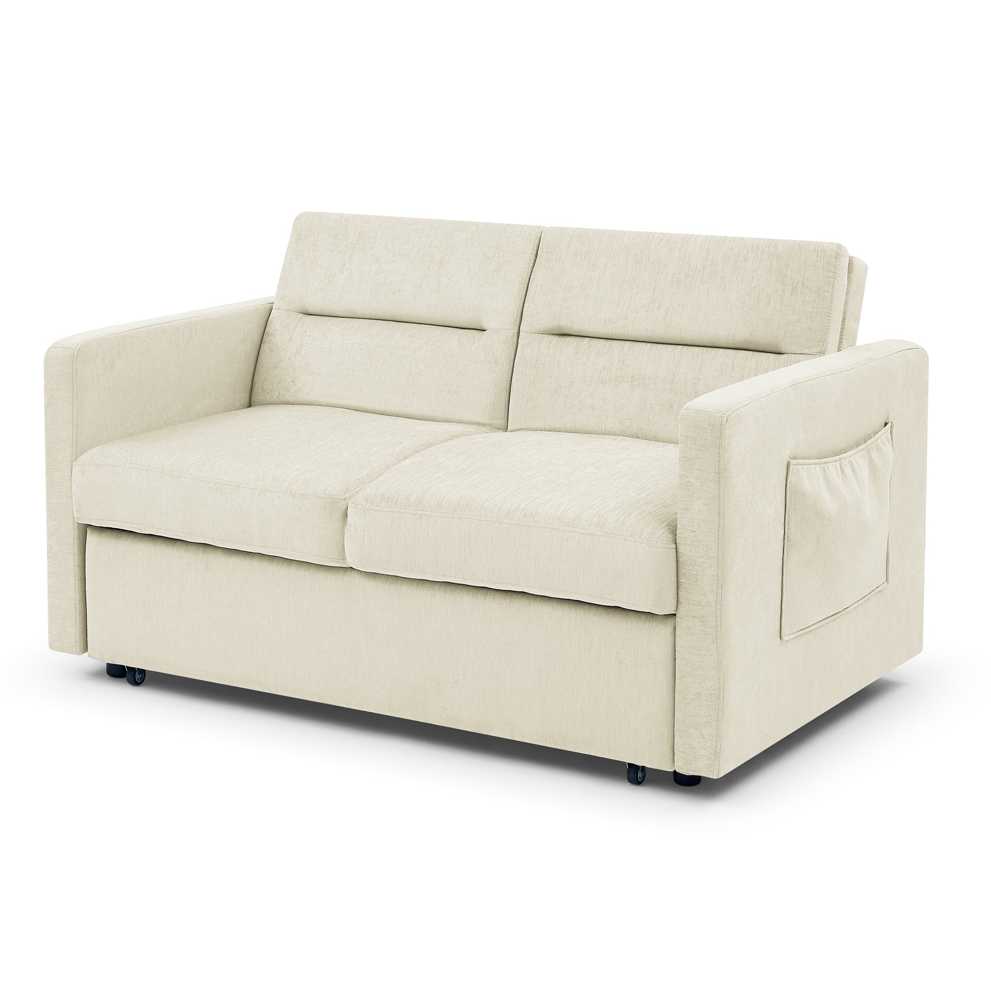 Loveseats Sofa Bed With Pull Out Bed,Adjsutable Back And Two Arm Pocket,Beige 54.5"X33"X31.5" Beige Velvet